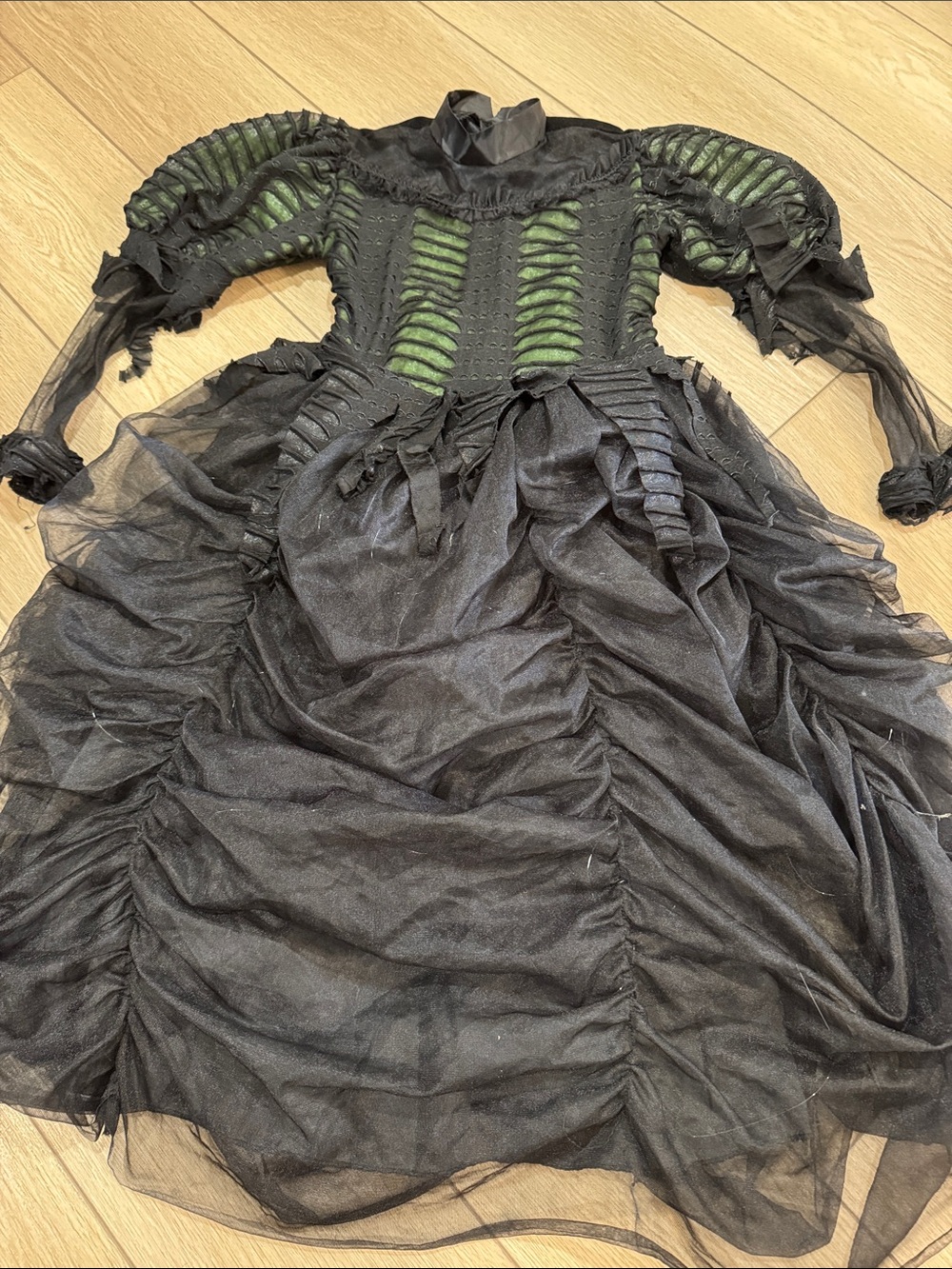 Witch Costume Green Black Tulle Youth Halloween Cosplay